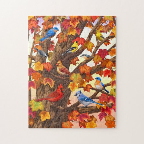 Birds in Autumn Maple Tree Jigsaw Puzzle