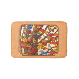 Birds in Autumn Maple Tree Peach Bath Mat