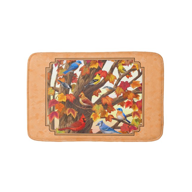 Birds in Autumn Maple Tree Peach Bath Mat (Front)