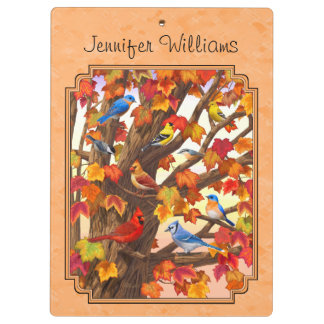 Birds in Autumn Maple Tree Peach Clipboard