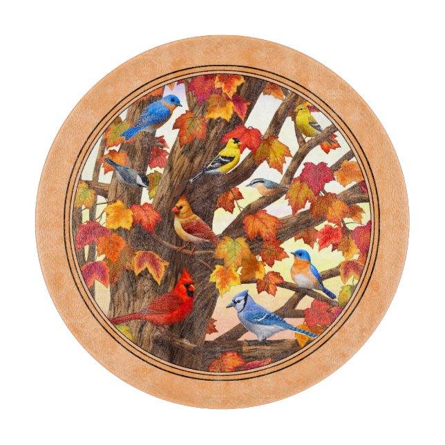 Birds in Autumn Maple Tree Peach Cutting Board (Front)