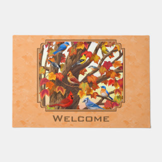 Birds in Autumn Maple Tree Peach Doormat