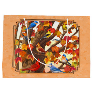 Birds in Autumn Maple Tree Peach Large Gift Bag