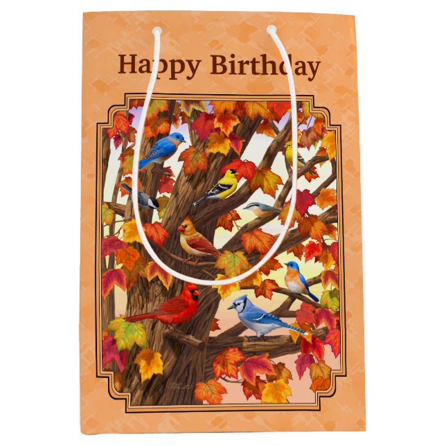 Birds in Autumn Maple Tree Peach Medium Gift Bag (Front)