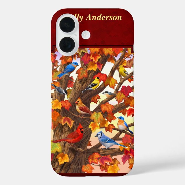 Birds in Autumn Maple Tree Red Case-Mate iPhone Case (Back)