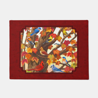 Birds in Autumn Maple Tree Red Doormat