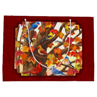 Birds in Autumn Maple Tree Red Large Gift Bag