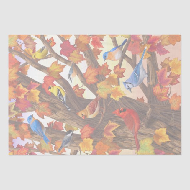 Birds in Autumn Maple Tree Tissue Paper (Front)