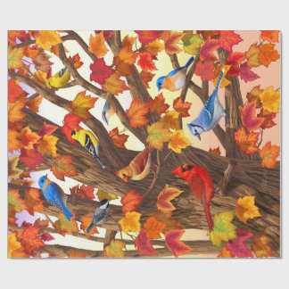 Birds in Autumn Maple Tree Wrapping Paper