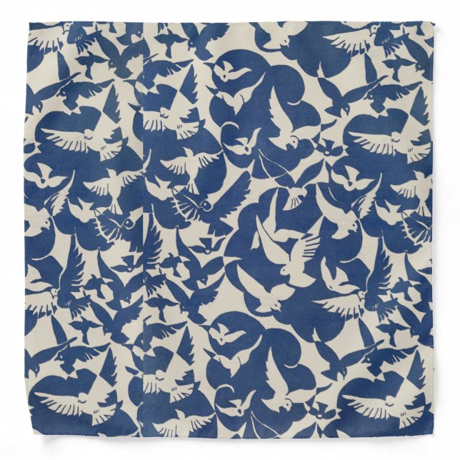Birds in blue and white pet bandana (Front)