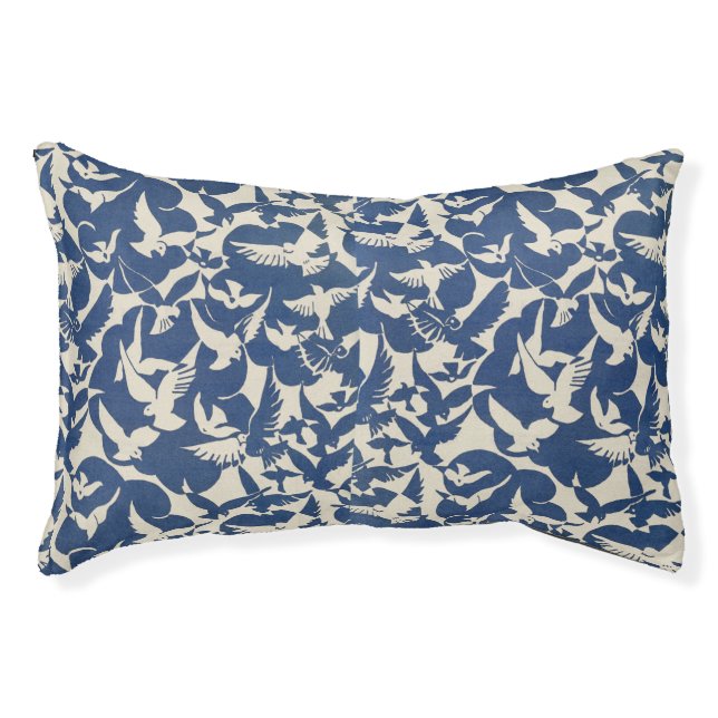 Birds in blue and white  pet bed (Front)