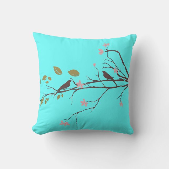 birds in cherry blossom throw pillow (Front)