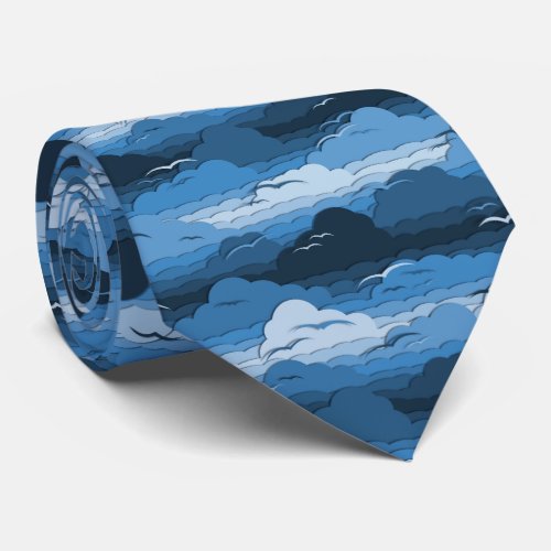 Birds in Cloudy Blue Sky Pattern Neck Tie