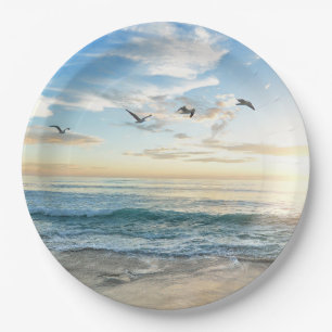 Birds in flight over the ocean paper plates