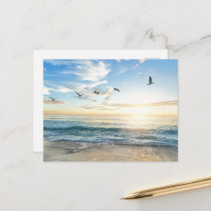Birds in flight over the ocean postcard