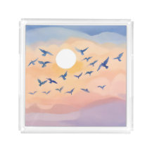 Birds in Flight | Sunset Nature Watercolor