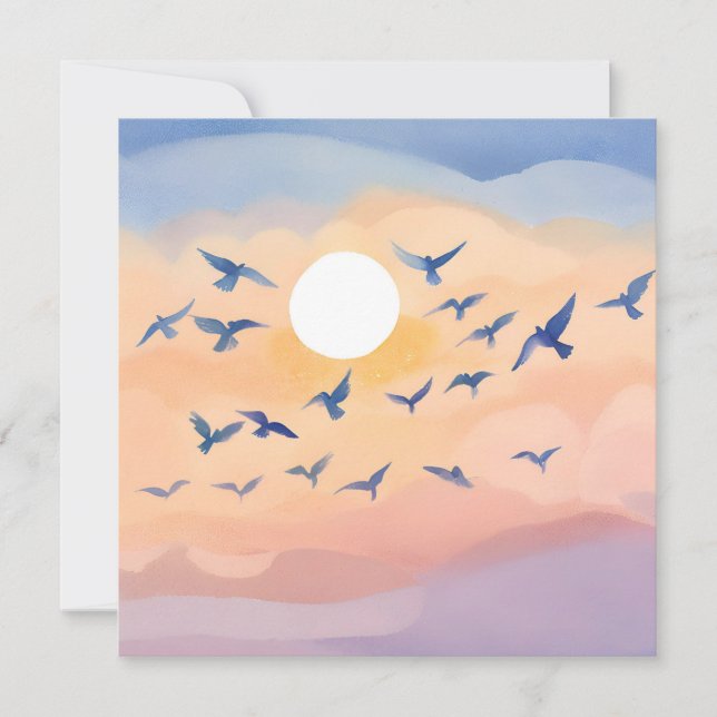 Birds in Flight | Sunset Nature Watercolor | Blank Card (Front)