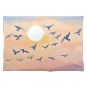 Birds in Flight   Sunset Nature Watercolor Cloth Placemat