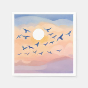 Birds in Flight   Sunset Nature Watercolor Napkins