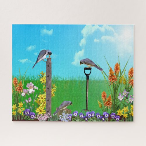 Birds in Flower Garden  Colorful Jigsaw Puzzle