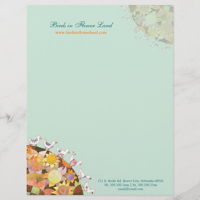 Birds in Flower Land Baby Business Letterhead (Front)