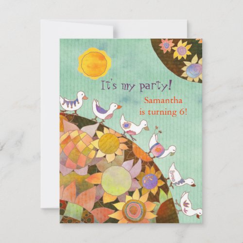 Birds in FlowerLand Kids Birthday Party Invitation