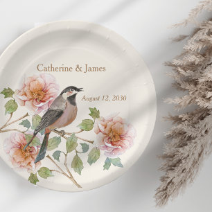 Birds in Flowers Wedding Paper Plates