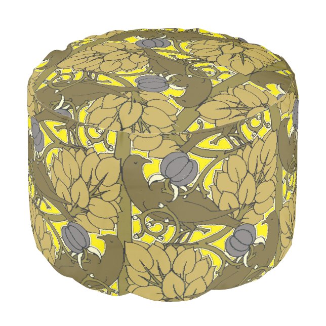 Birds In Fruit Tree Pattern by Voysey Pouf (Angled Front)