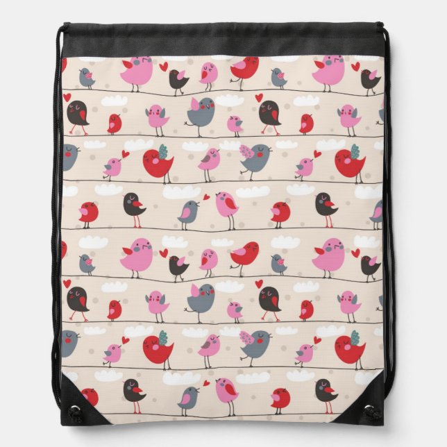 Birds in Love Drawstring Bag (Front)