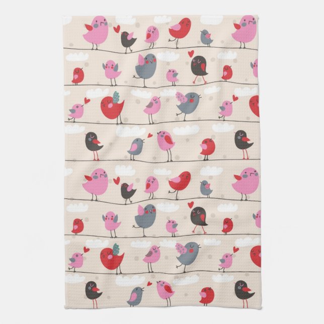 Birds in Love Kitchen Towel (Vertical)