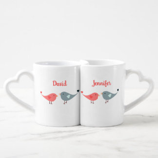 Birds in Love Pattern Happy Valentine's Day Lovers Coffee Mug Set