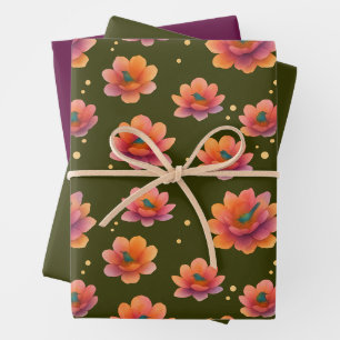 Birds in Magnolias with Dark Olive background Wrapping Paper Sheets