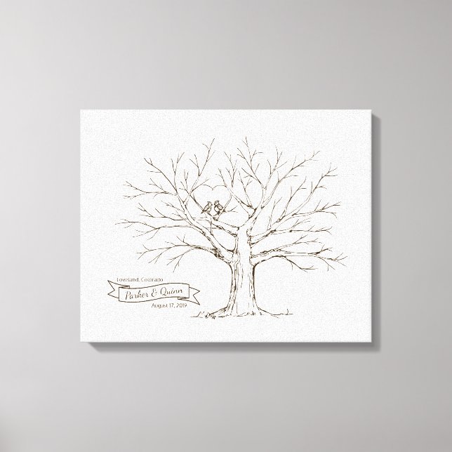 Birds in Oak Tree Heart Fingerprint Guestbook (Front)