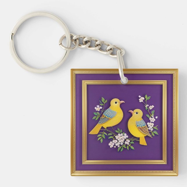 🕊️ Birds In Ornate Gold Frame For Gift 🕊️ Keychain (Front)