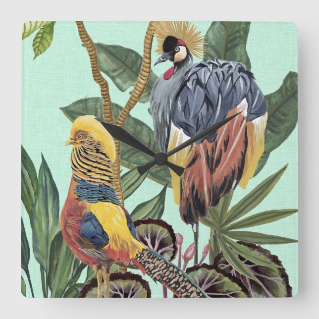 Birds in Paradise - Large Birds Square Wall Clock (Front)