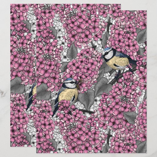Birds in pink lilac garden (Front/Back)
