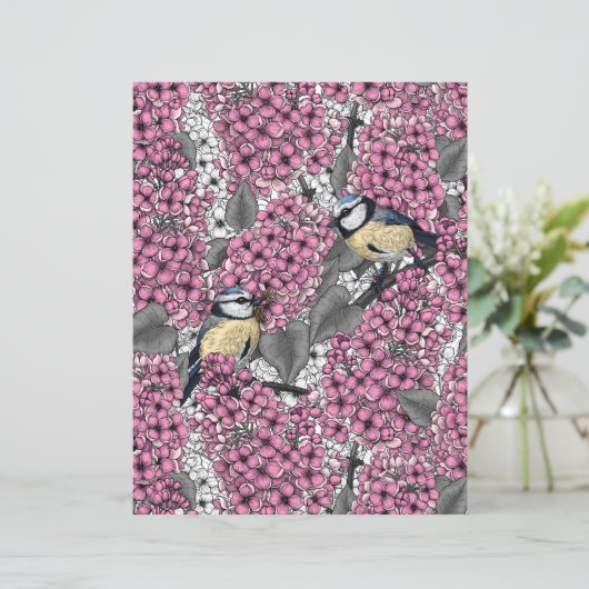 Birds in pink lilac garden (Standing Front)