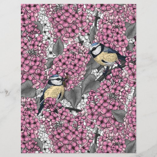 Birds in pink lilac garden (Front)