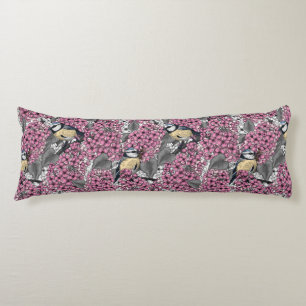 Birds in pink lilac garden body pillow