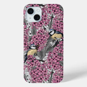Birds in pink lilac garden iPhone 15 plus case
