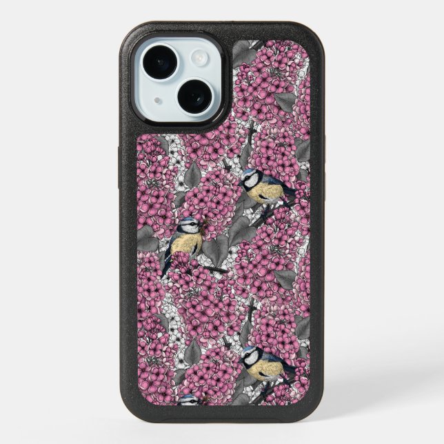 Birds in pink lilac garden iPhone 15 case (Back)