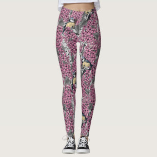 Birds in pink lilac garden leggings