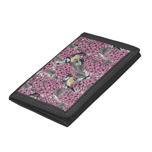 Birds in pink lilac garden trifold wallet (Bottom)