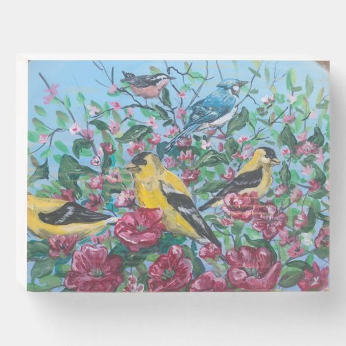 Birds in the backyard  hand painted art wooden box sign
