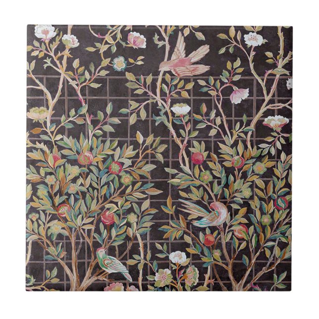 Birds in The Flower Garden, William Morris Ceramic Tile (Front)