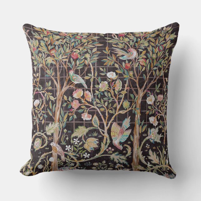 Birds in The Flower Garden, William Morris Throw Pillow (Front)
