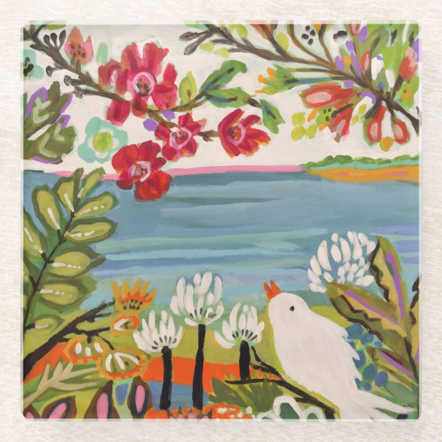 Birds in the Garden Glass Coaster (Front)