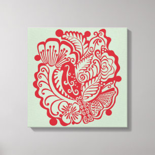 Birds in the Garden (Red on Sage) Canvas Print