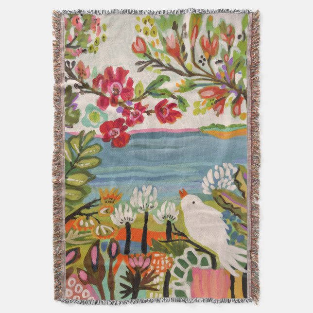 Birds in the Garden Throw Blanket (Front Vertical)