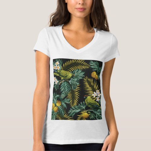 Birds In The Tropical Night Forest T_Shirt